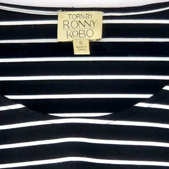 Torn by Ronny Kobo Striped Bell Sleeve Crop Top. Size Small - Picture 5 of 7